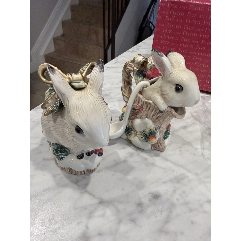 Fitz and Floyd Classics Bunny Rabbit Cream and Sugar Set with Spoon Ceramic